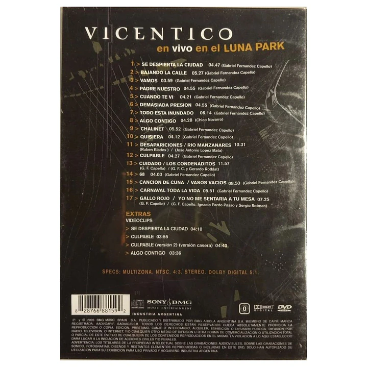 VICENTICO - EN VIVO EN EL LUNA PARK / DVD 2