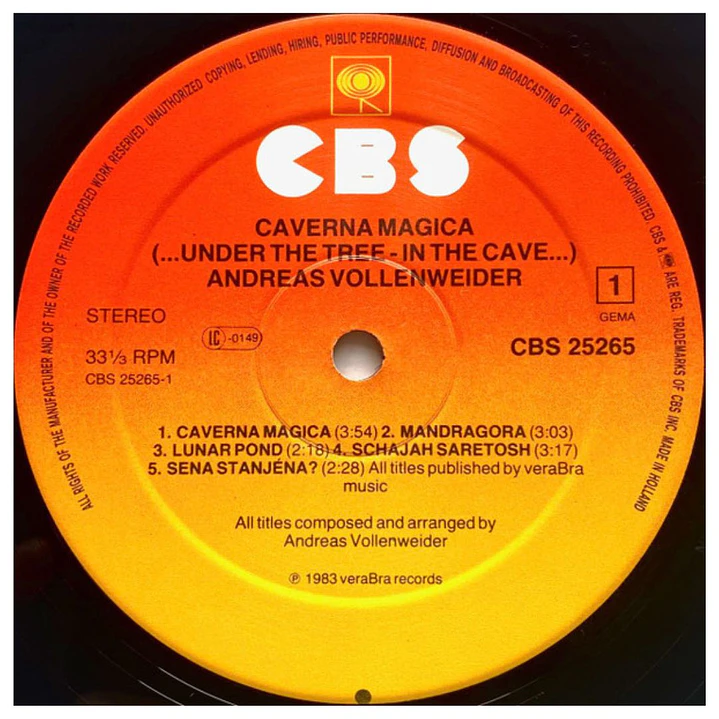 ANDREAS VOLLENWEIDER - CAVERNA MAGICA (UNDER THE TREE - IN THE CAVE...) / VINILO USADO 3