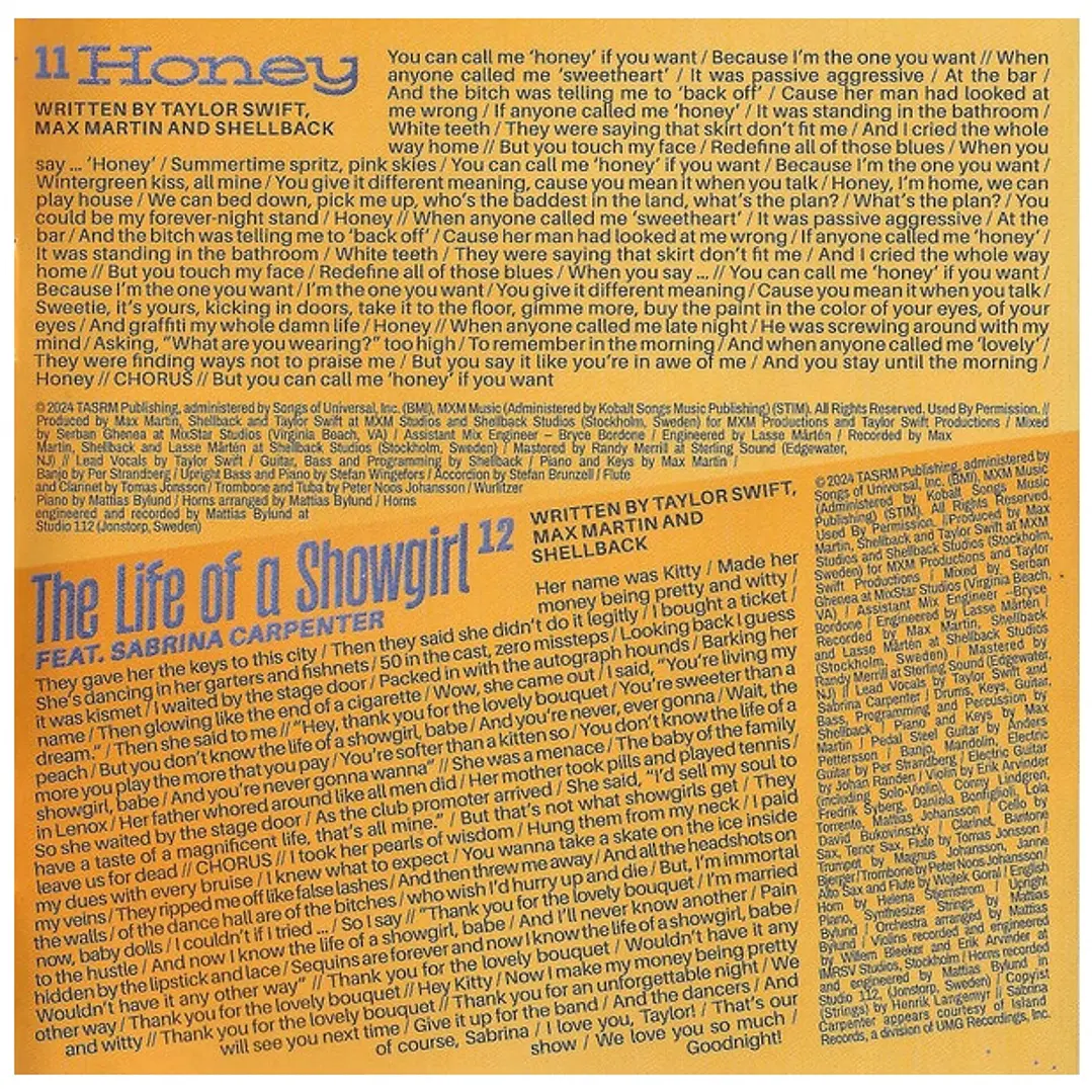 TAYLOR SWIFT - THE LIFE OF A SHOWGIRL / CD 10