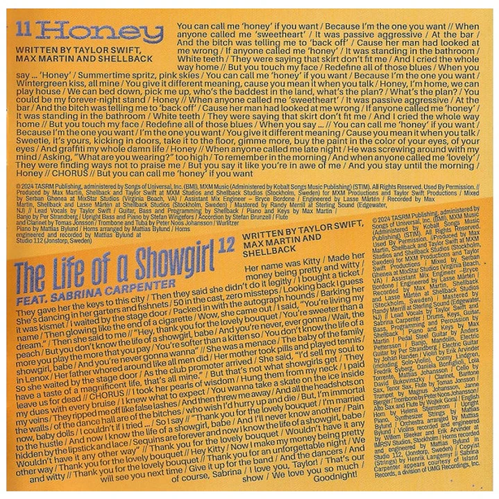 TAYLOR SWIFT - THE LIFE OF A SHOWGIRL / CD 10