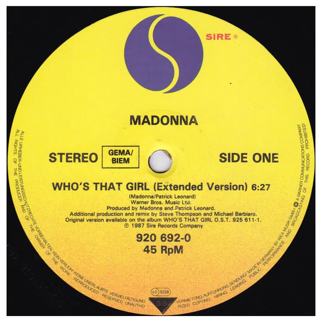 MADONNA - WHO'S THAT GIRL (EXTENDED VERSION) / 12