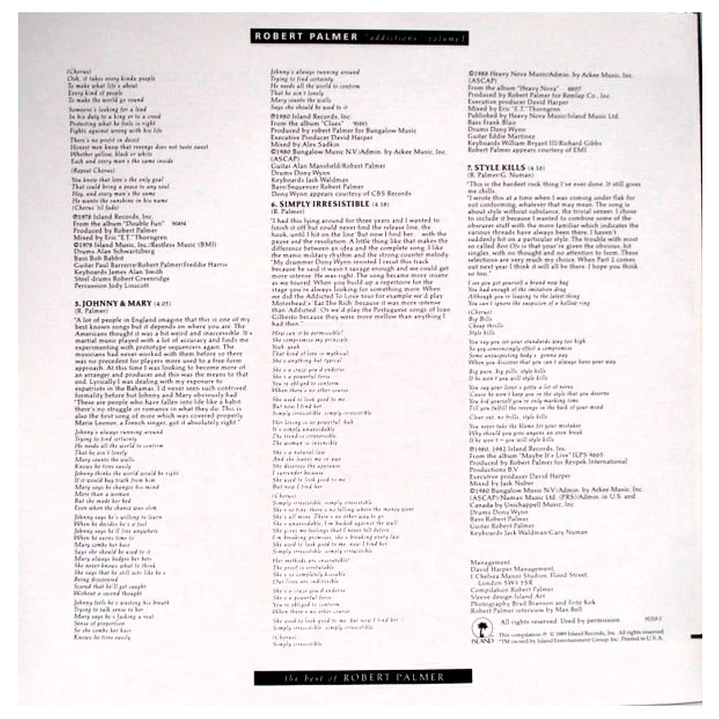 ROBERT PALMER - ADDICTIONS VOLUME I / VINILO USADO 4