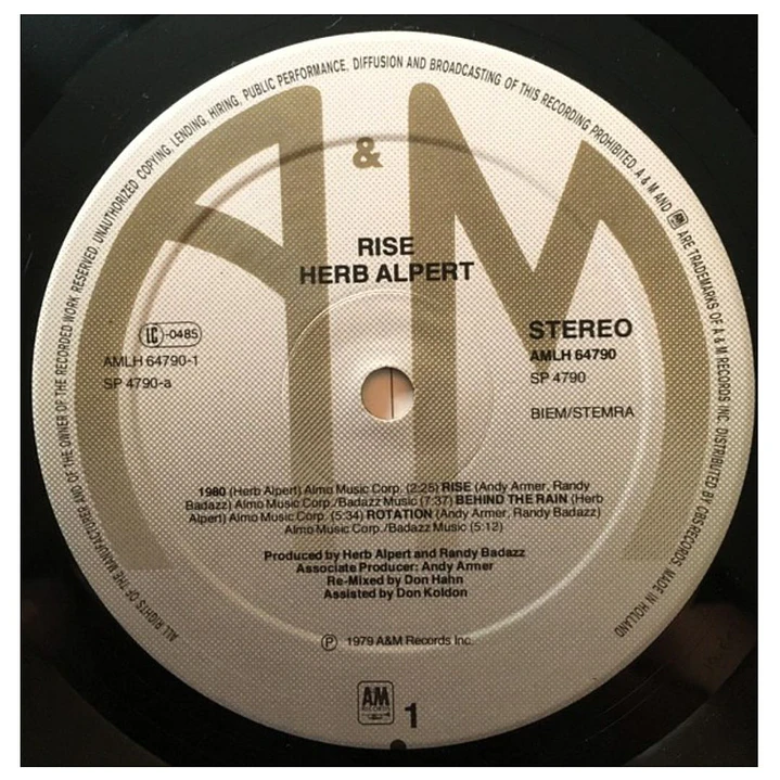 HERB ALPERT - RISE (ALBUM) / VINILO USADO 5