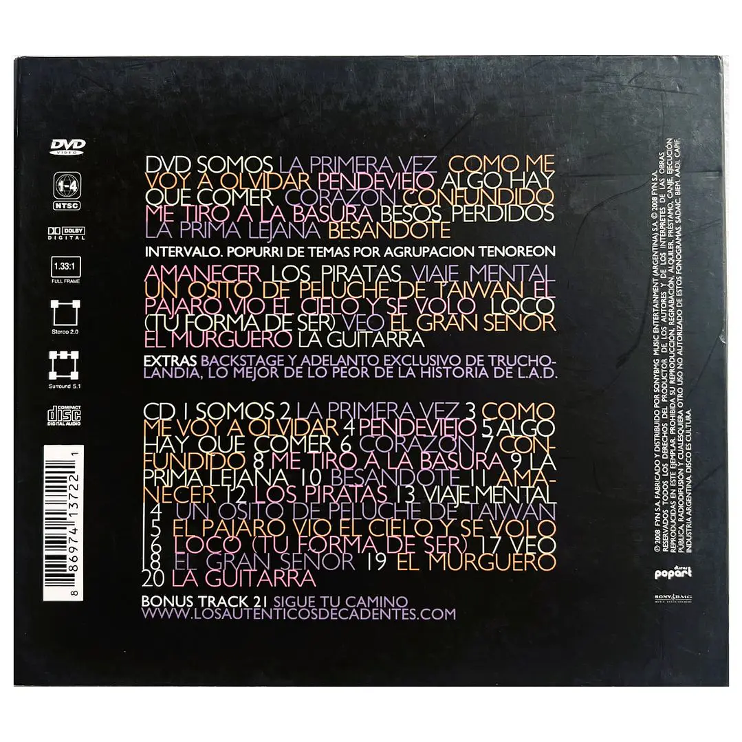 LOS AUTENTICOS DECADENTES - SOMOS EN VIVO (CD+DVD) (DIGIPACK) / CD USADO 2