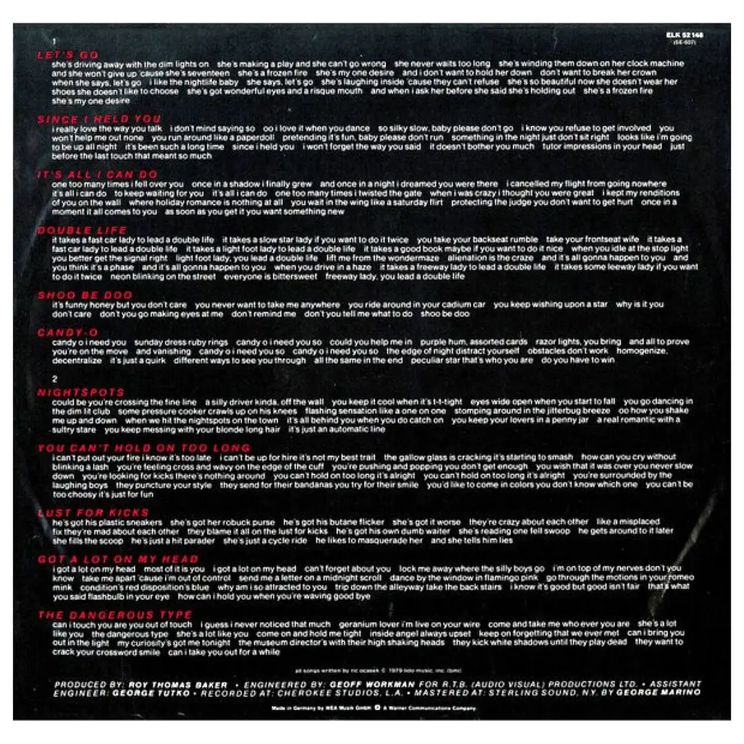 THE CARS - CANDY-O / VINILO USADO 4