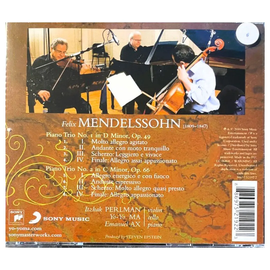 EMANUEL AX/YO-YO MA/ITZHAK PERLMAN - MENELSSOHN PIANO TRIOS / CD USADO 2