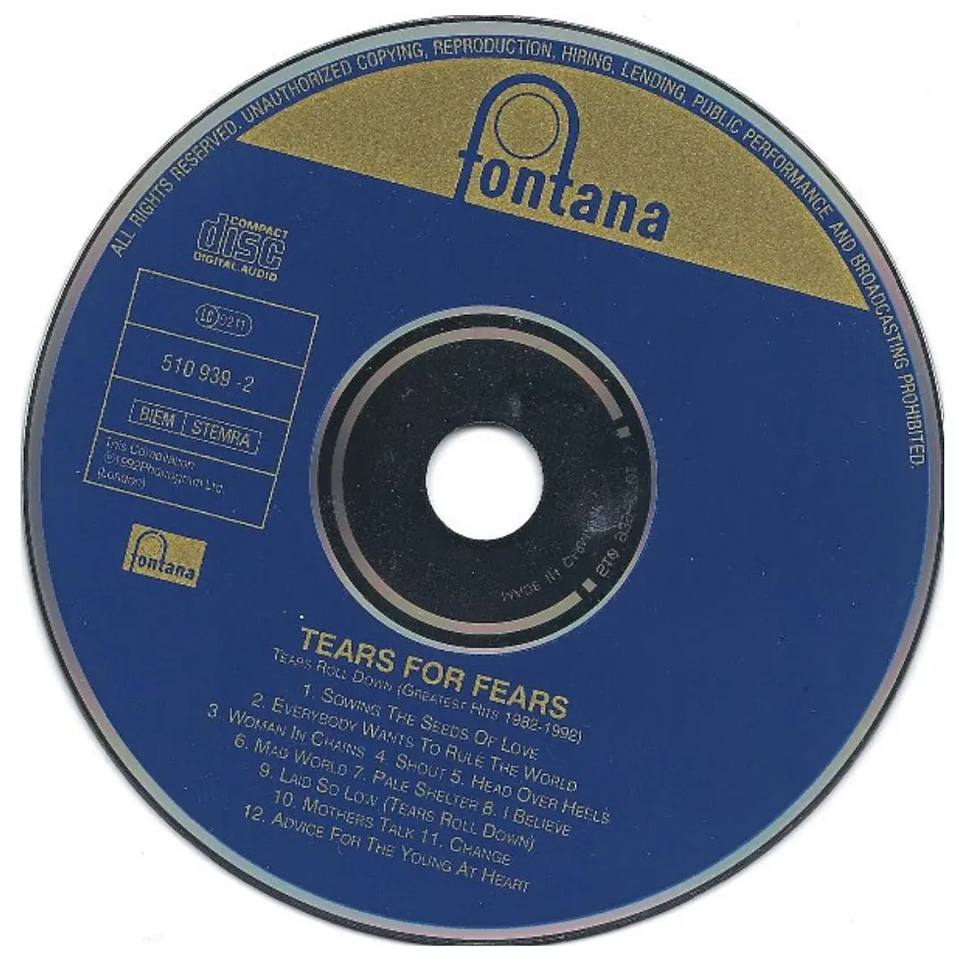 TEARS FOR FEARS - TEARS ROLL DOWN (GREATEST HITS 82-92) / CD USADO 3