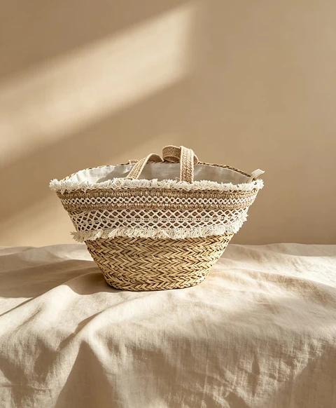 Cesto Boho com renda