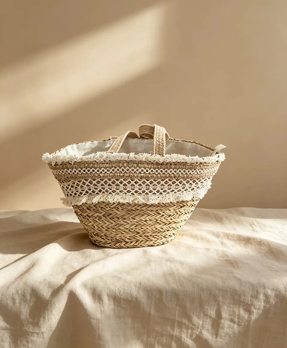 Cesto Boho com renda 1