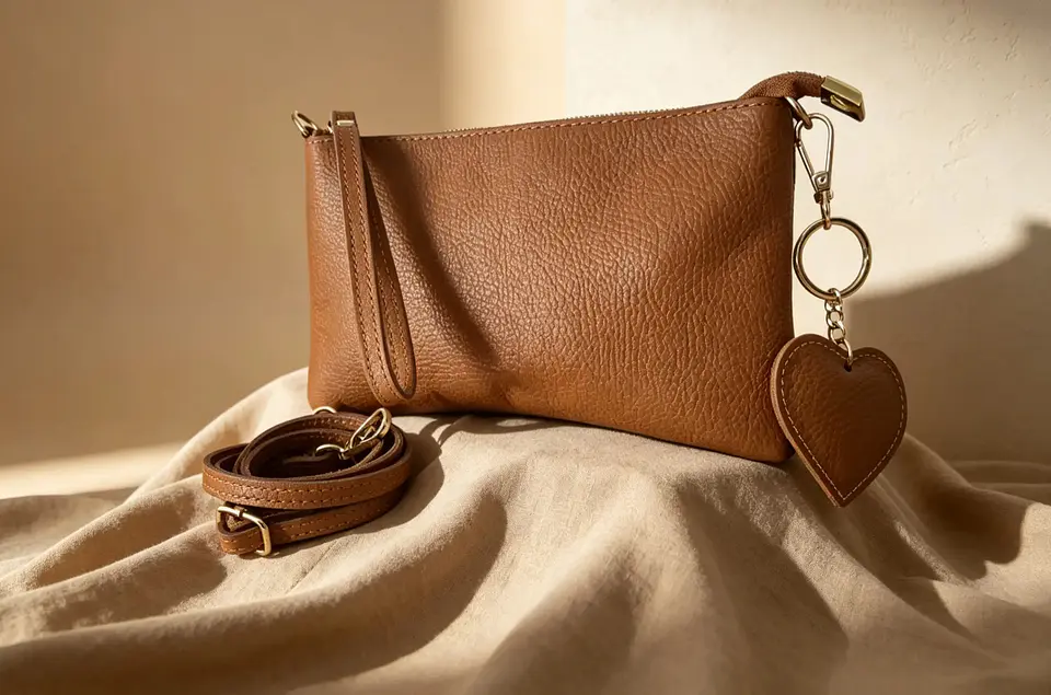 Mala em couro camel com porta-chaves 1
