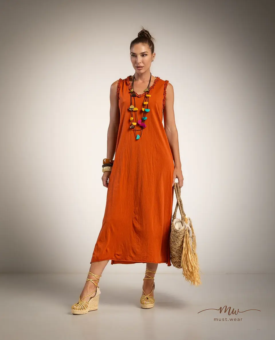 Vestido comprido em algodão Alba  1