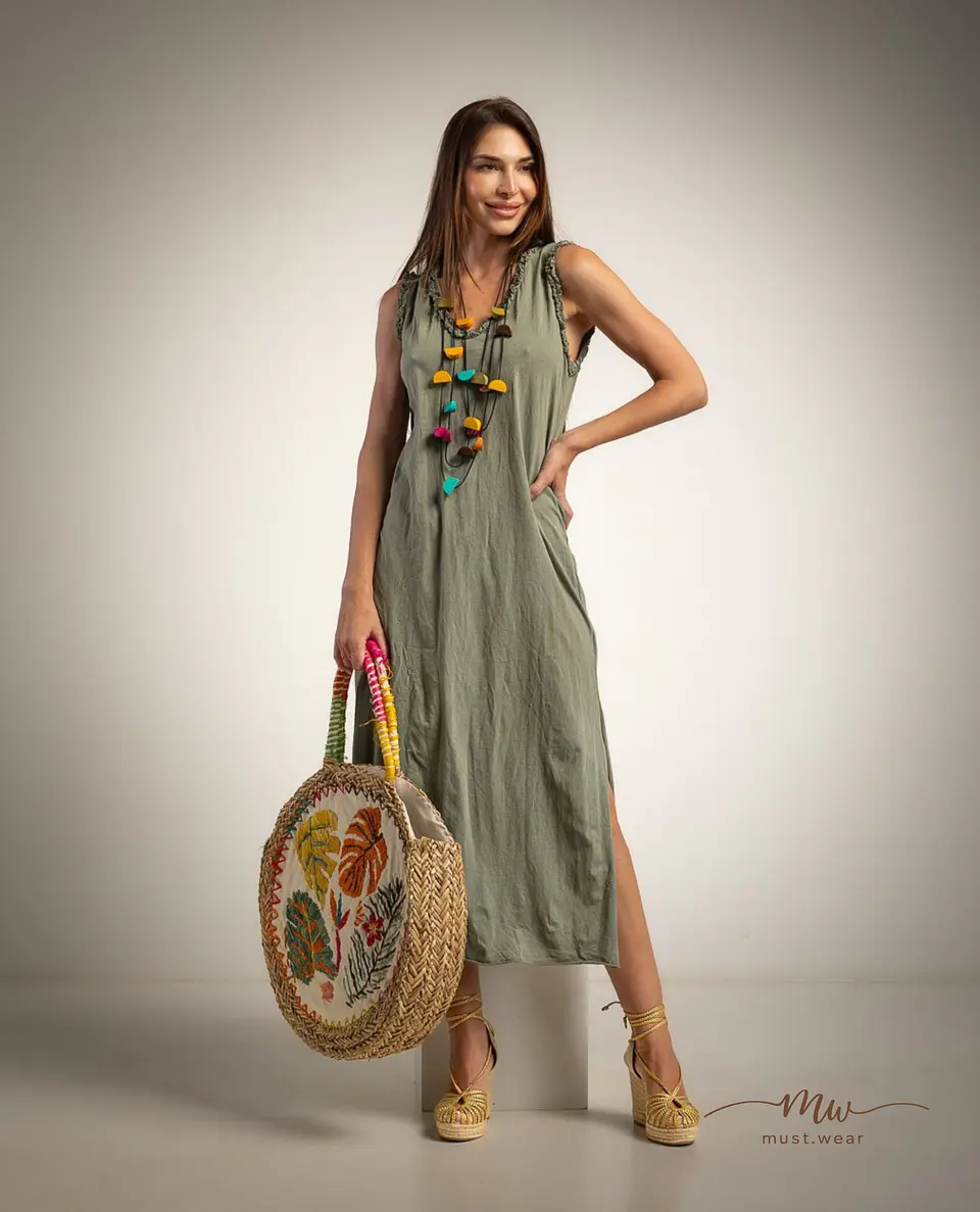 Vestido comprido em algodão Alba  1