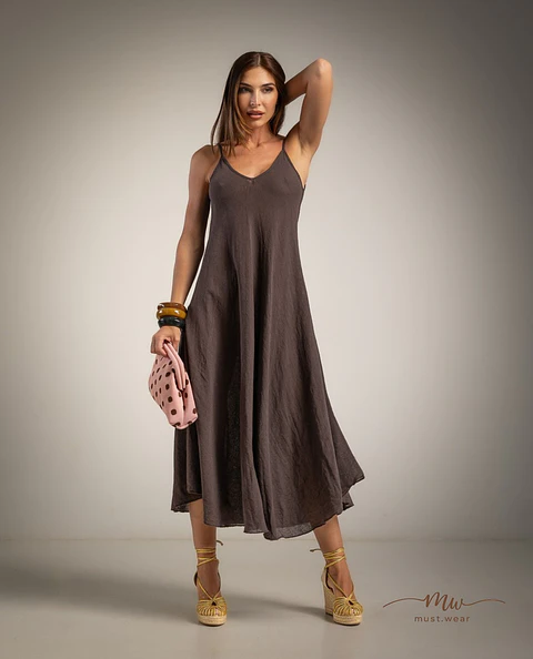 Vestido comprido em linho rústico Siena