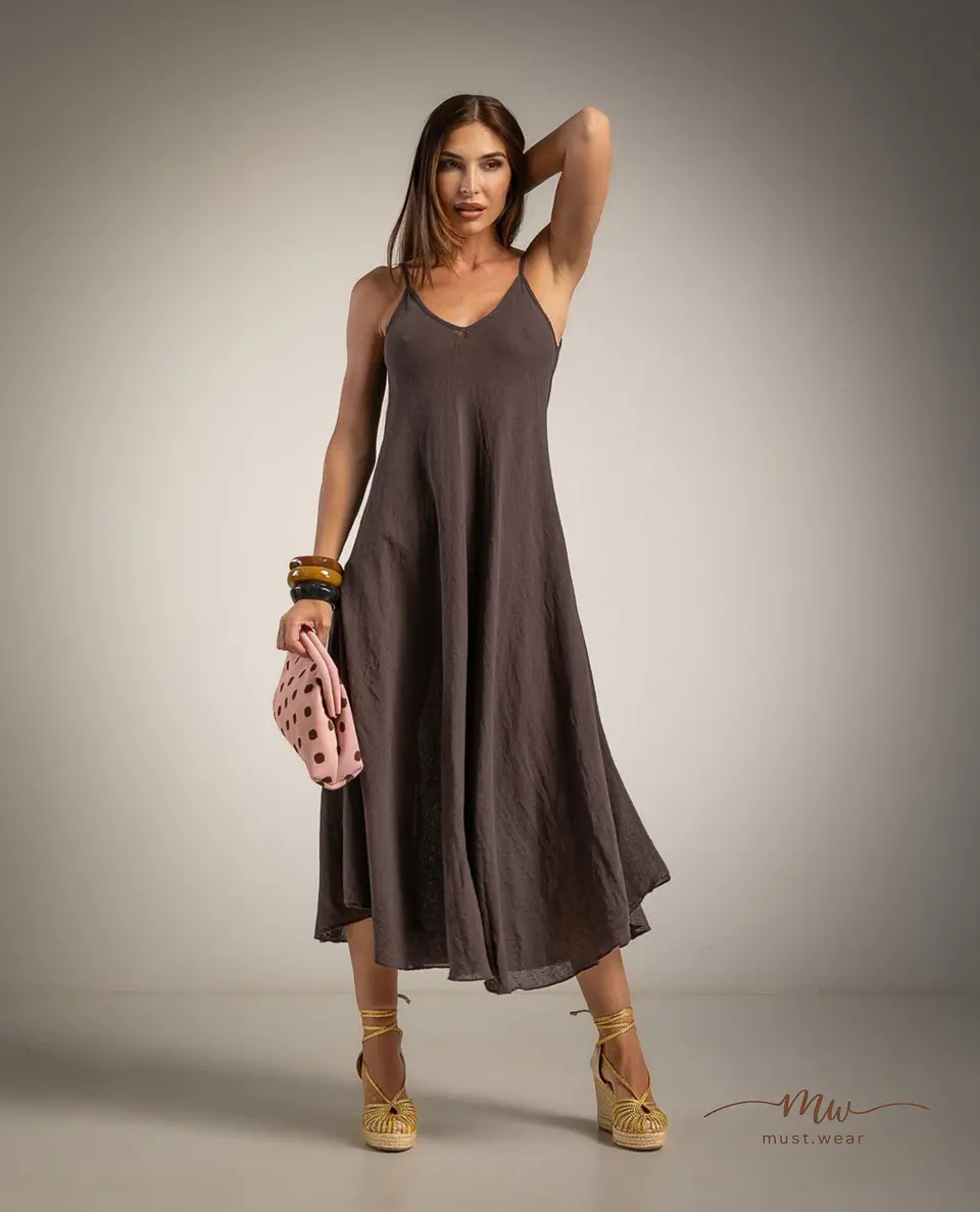 Vestido comprido em linho rústico Siena 1