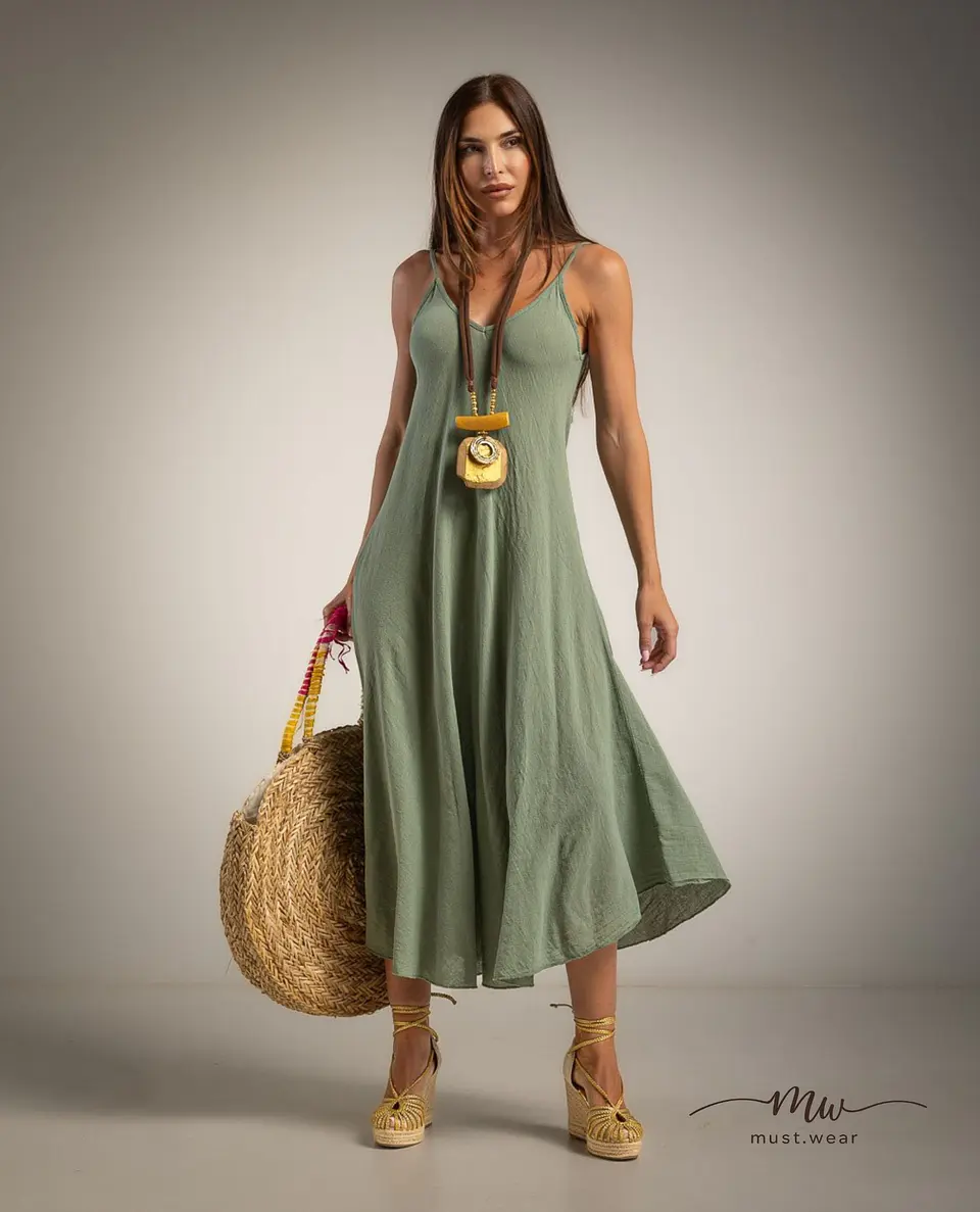 Vestido comprido em linho rústico Siena 1