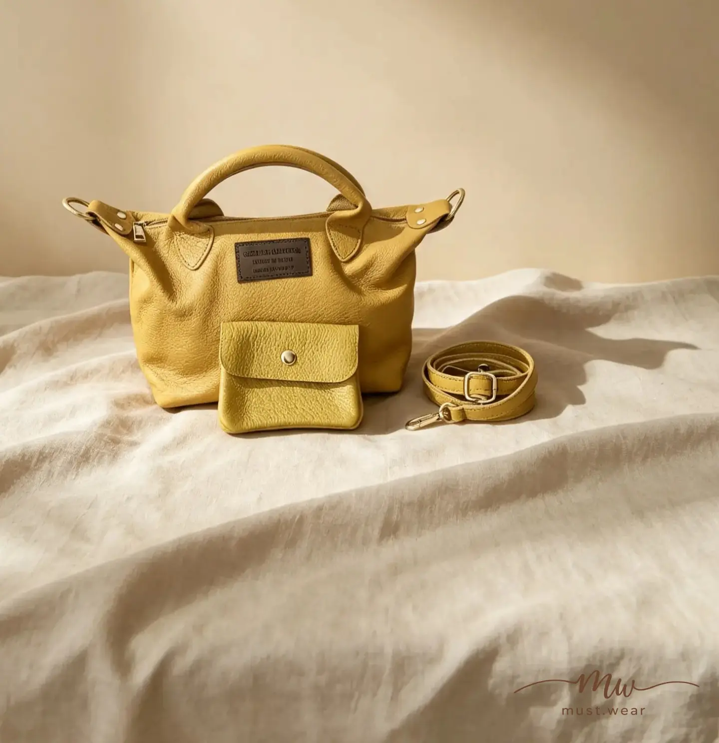 Mala Mostarda em Couro Genuíno com Porta-Moedas  1