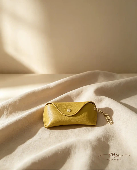 Estojo para óculos em couro mostarda
