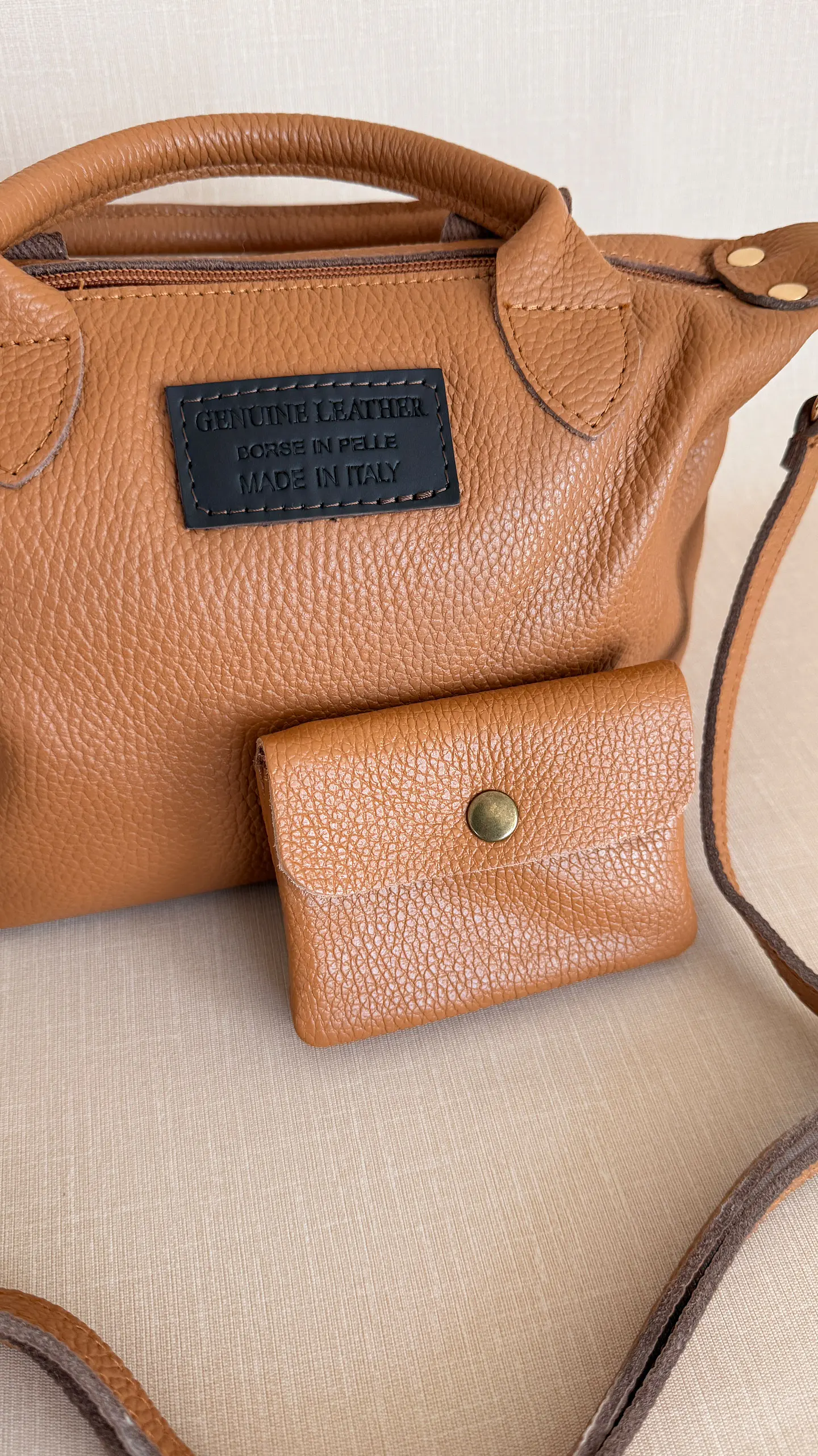 Mala + Porta-moedas em Couro Genuíno Camel 2