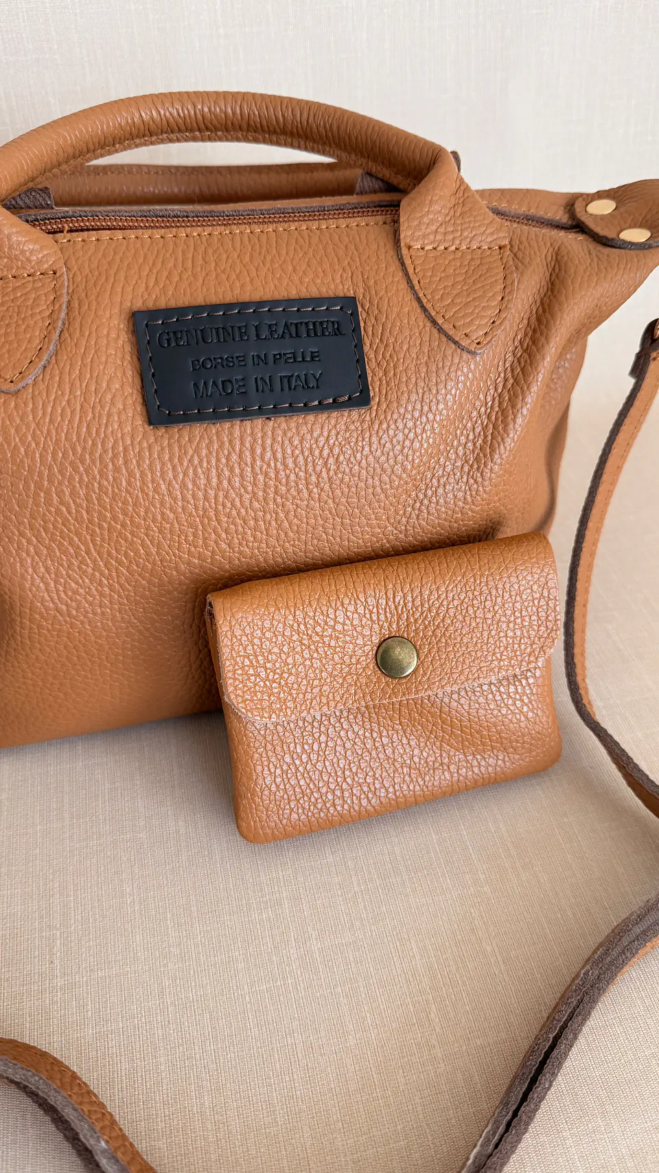Mala + Porta-moedas em Couro Genuíno Camel 2