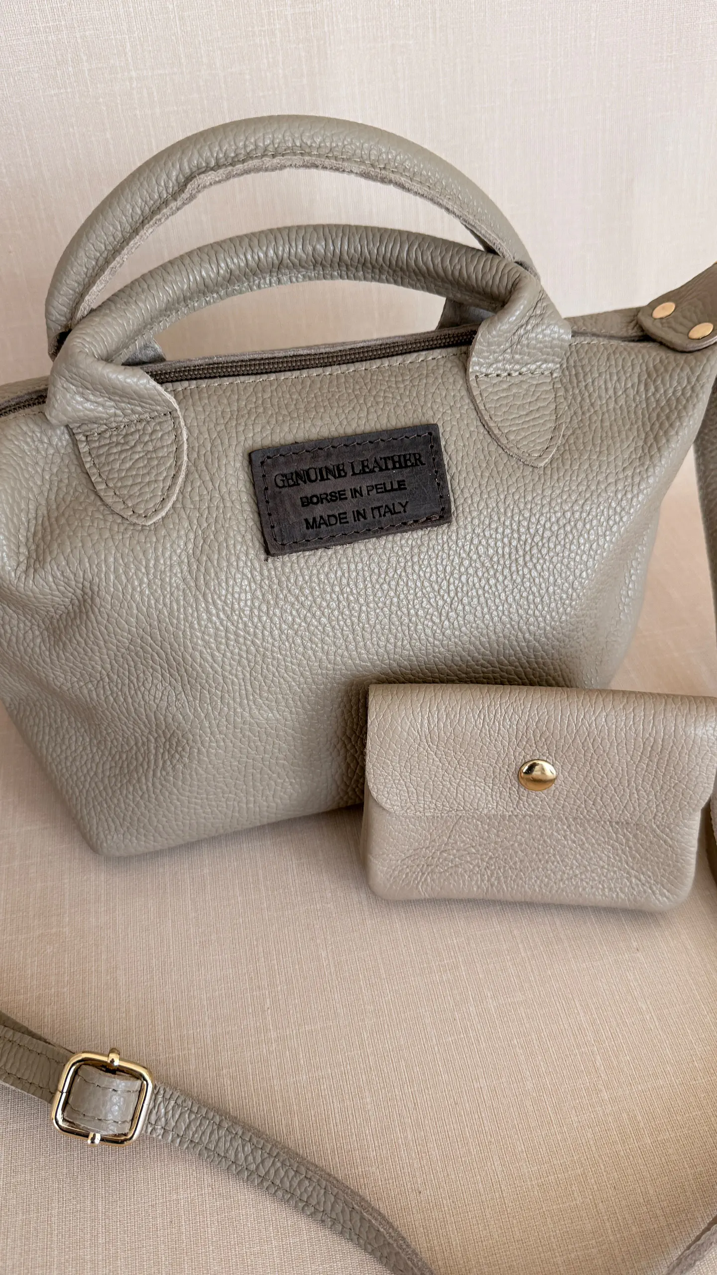 Mala + Porta-moedas em Couro Genuíno Taupe 2