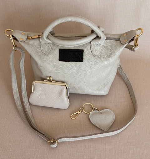 Conjunto Mala + Porta-moedas + Porta-chaves em Couro Genuíno Cru