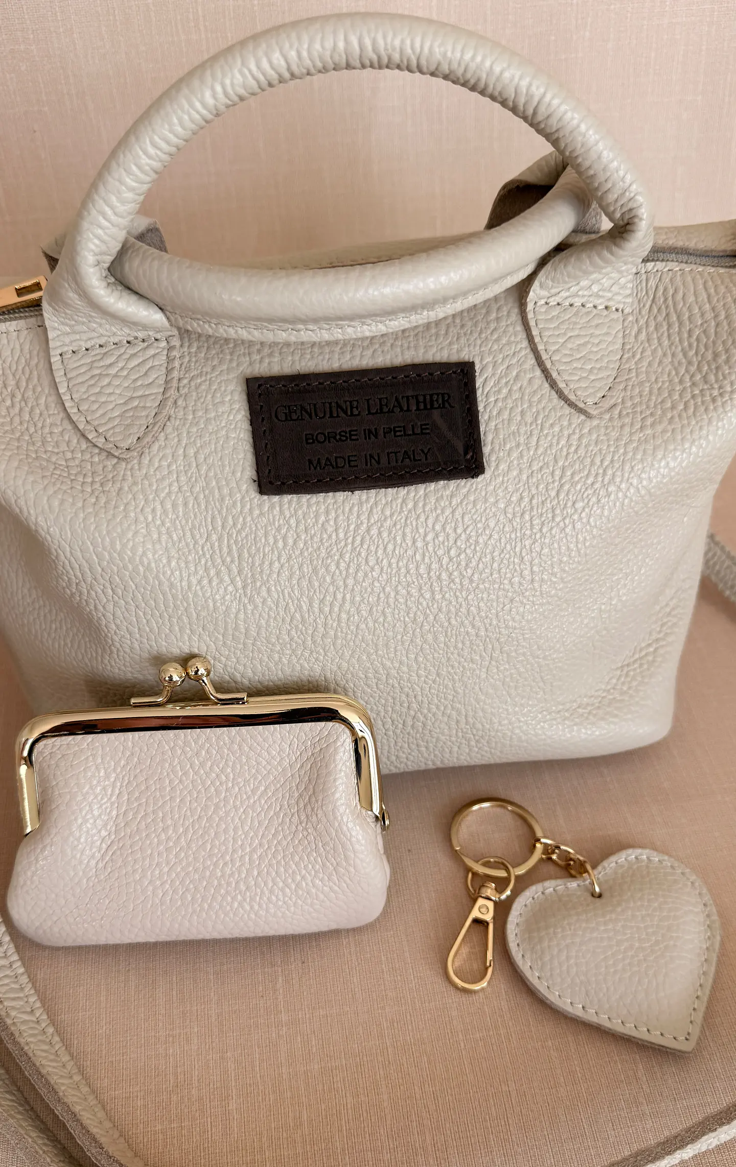 Conjunto Mala + Porta-moedas + Porta-chaves em Couro Genuíno Cru 2