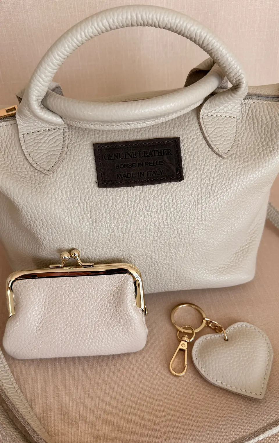 Conjunto Mala + Porta-moedas + Porta-chaves em Couro Genuíno Cru 2
