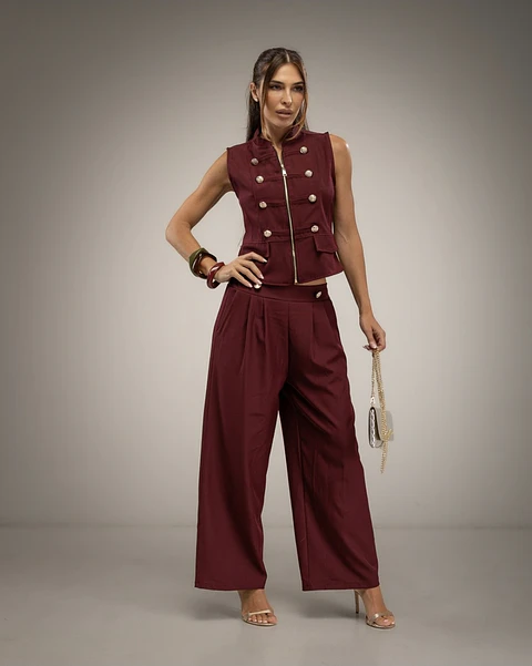 Conjunto Colete e Calças Alba Grená 