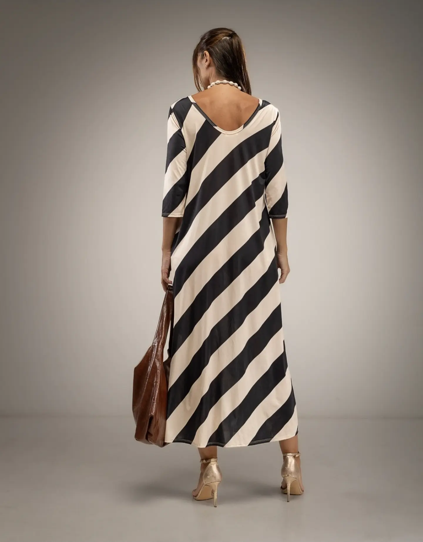 Vestido Comprido às Riscas Siena Preto/Beje 3