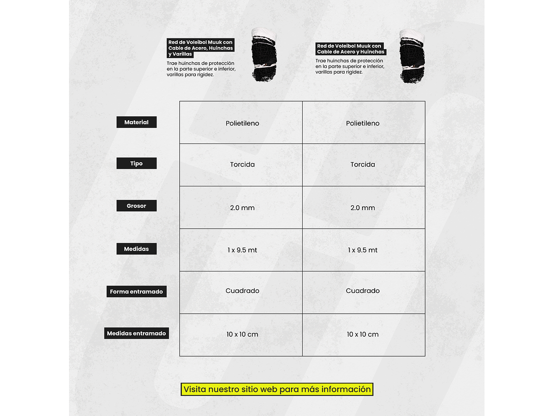 Red de Voleibol Muuk con Cable de Acero, Huinchas y Varillas 8