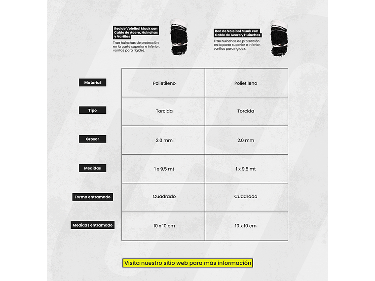 Red de Voleibol Muuk con Cable de Acero y Huinchas 9