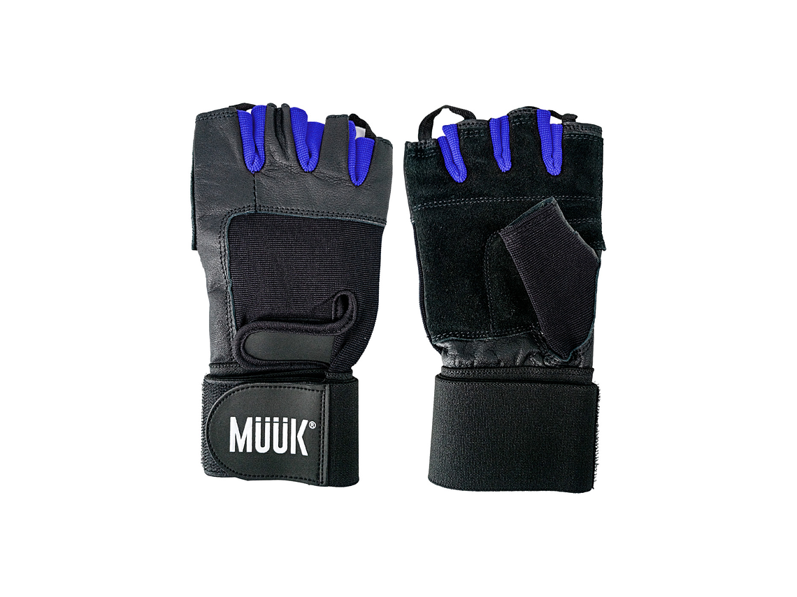 Guante de Pesas Cuero Muuk  Negro-Azul 1