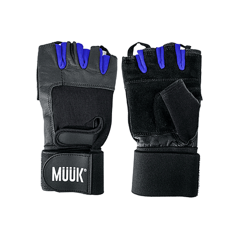 Guante de Pesas Cuero Muuk  Negro-Azul