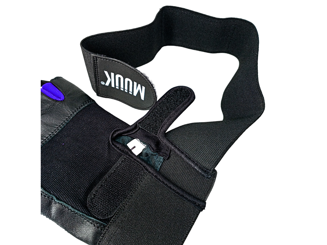 Guante de Pesas Cuero Muuk  Negro-Azul 5