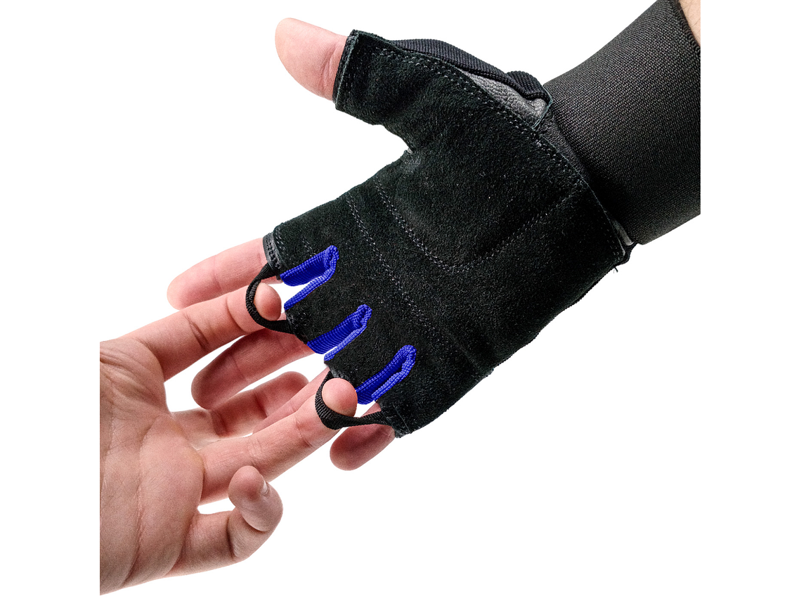 Guante de Pesas Cuero Muuk  Negro-Azul 4