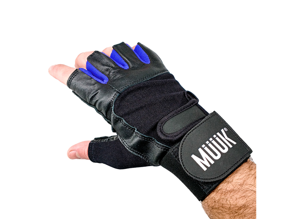 Guante de Pesas Cuero Muuk  Negro-Azul 2