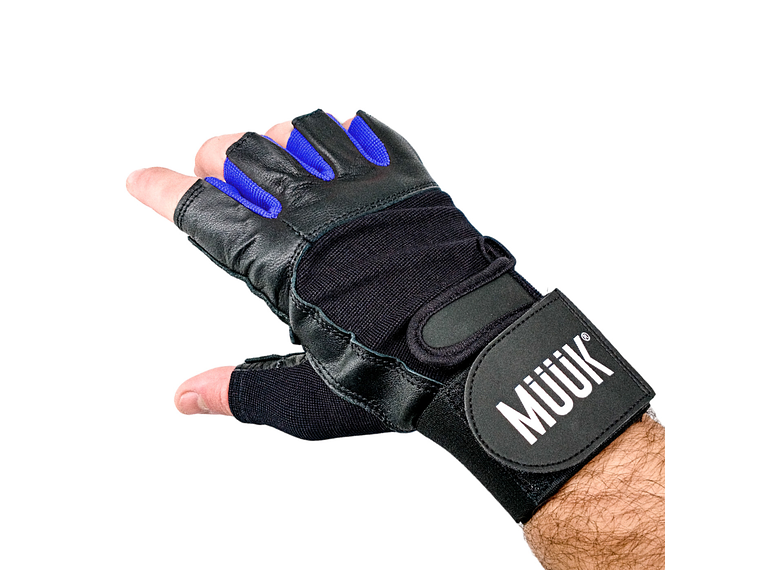 Guante de Pesas Cuero Muuk  Negro-Azul 2