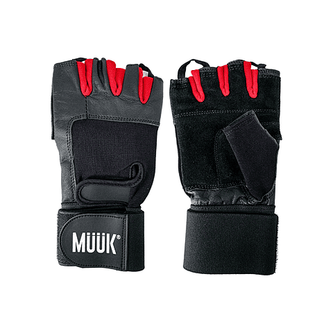 Guante de Pesas Cuero Muuk Negro-Rojo