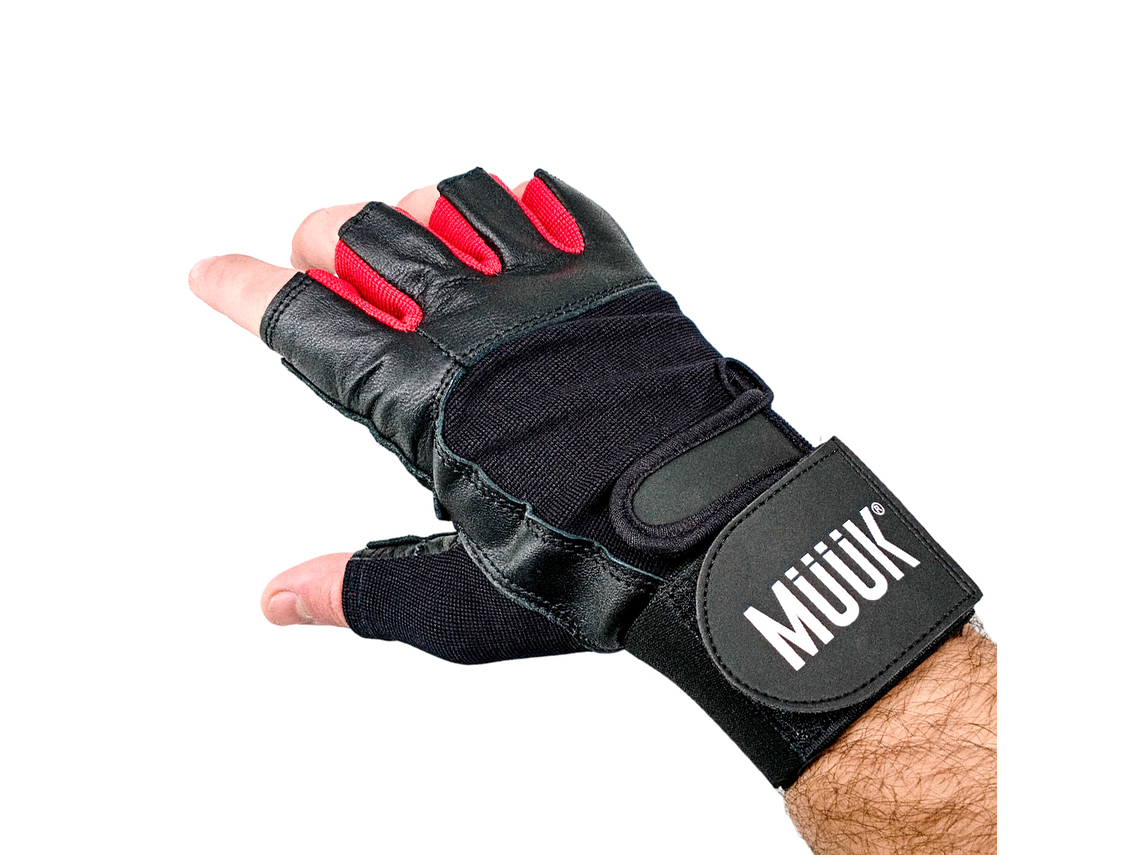 Guante de Pesas Cuero Muuk Negro-Rojo 2