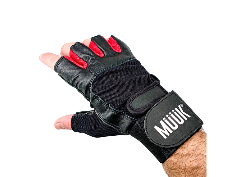 Guante de Pesas Cuero Muuk Negro-Rojo 2