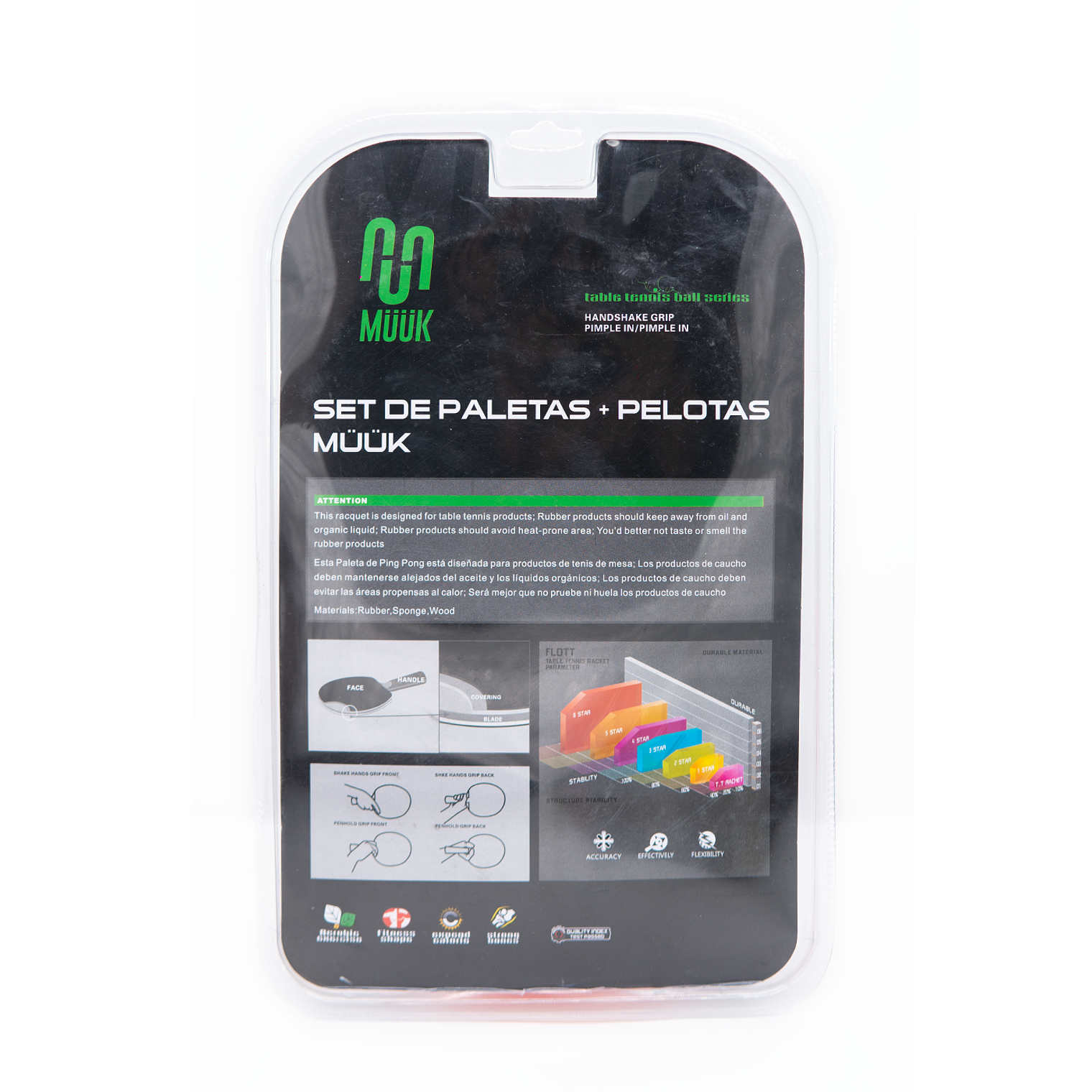 Set Paletas De Ping Pong + Pelotas Muuk 8