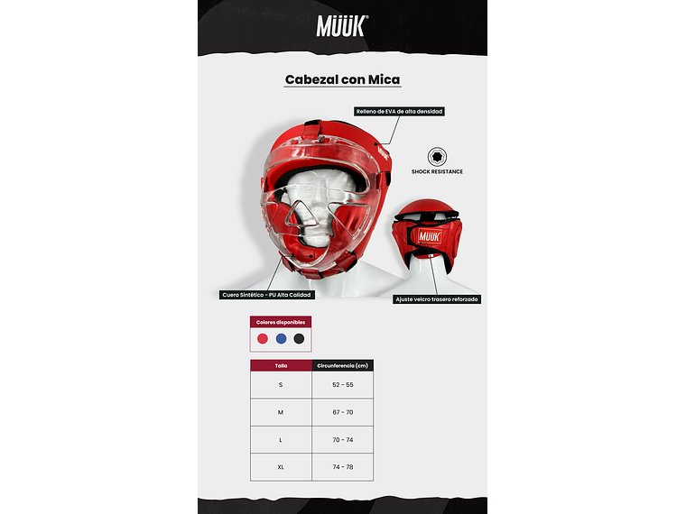 Cabezal De Artes Marciales Con Mica Muuk Azul 8