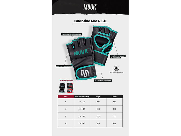 Guantilla MMA K.O. Muuk Negro-Turquesa 10