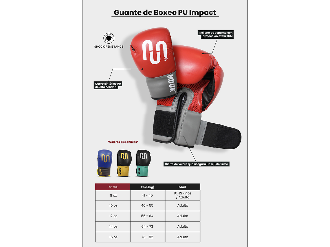Guante De Box PU Impact Muuk Negro-Azul 8