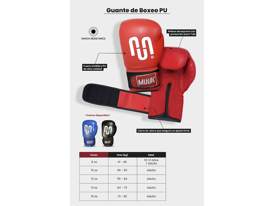 Guante de Box Muuk PU Rojo 10