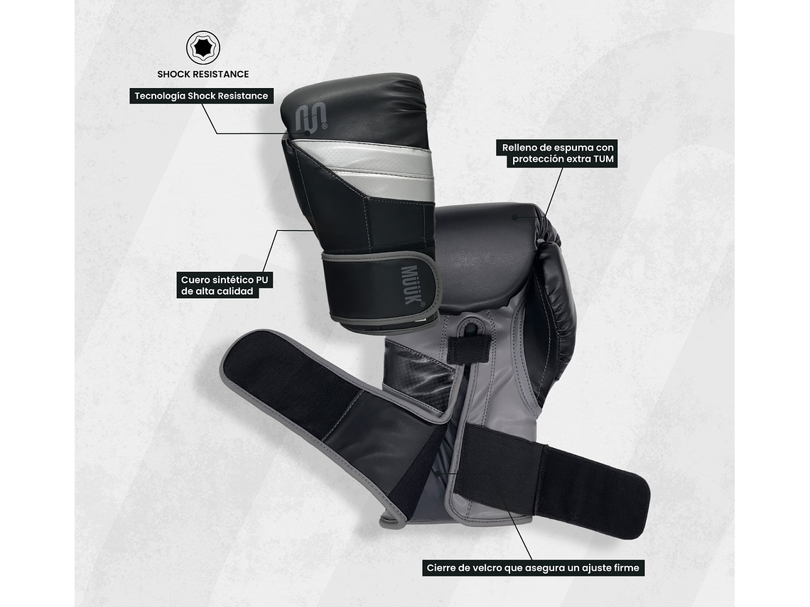 Guante De Box Muuk PU K.O. Negro-Rojo 15