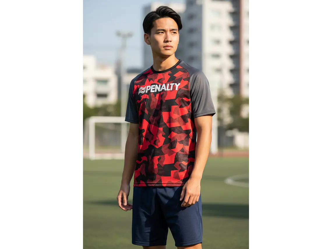 Polera Penalty Camuflaje Negro Rojo 6