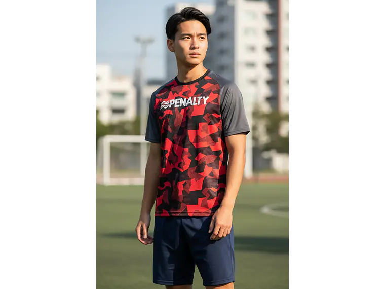 Polera Penalty Camuflaje Negro Rojo 6