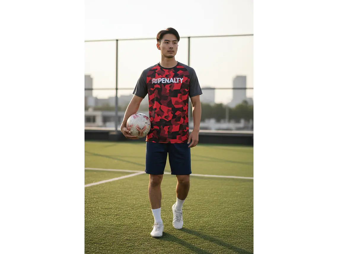 Polera Penalty Camuflaje Negro Rojo 7