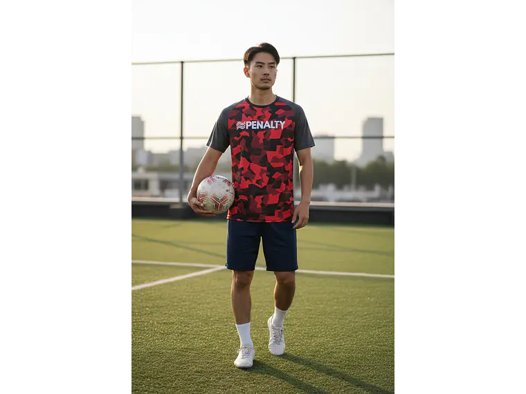 Polera Penalty Camuflaje Negro Rojo 7